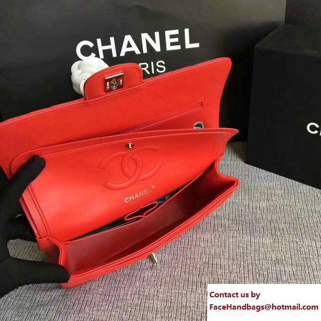 Chanel Caviar Leather Chevron Classic Flap Medium Bag A01112 Red/Silver 2017