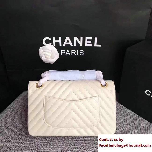 Chanel Caviar Leather Chevron Classic Flap Medium Bag A01112 White/Gold 2017 - Click Image to Close