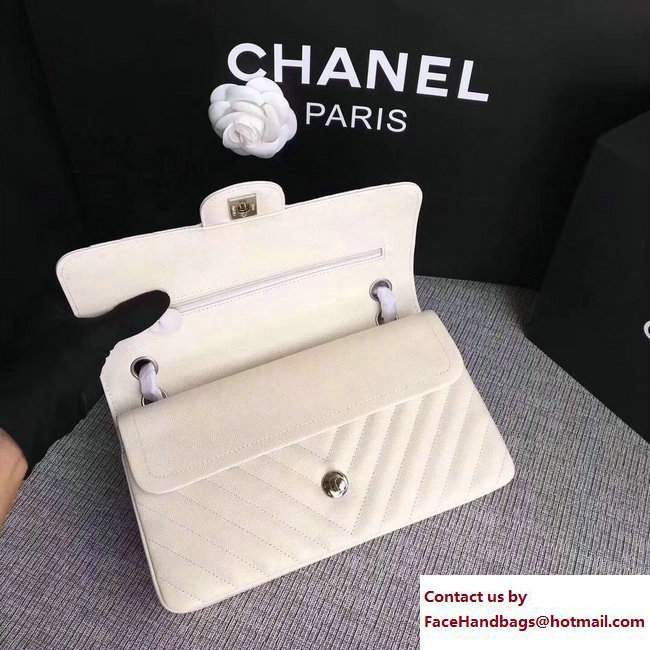 Chanel Caviar Leather Chevron Classic Flap Medium Bag A01112 White/Silver 2017 - Click Image to Close