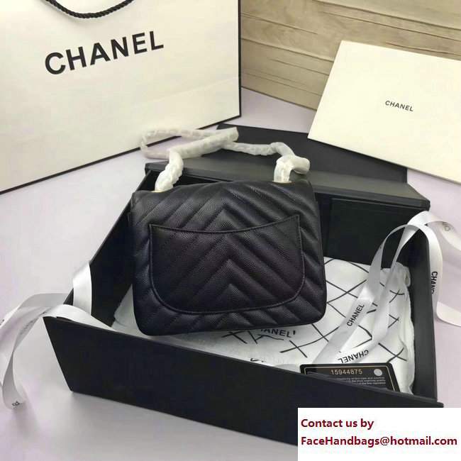 Chanel Caviar Leather Chevron Classic Flap Mini Bag A1115 Black/Gold 2017
