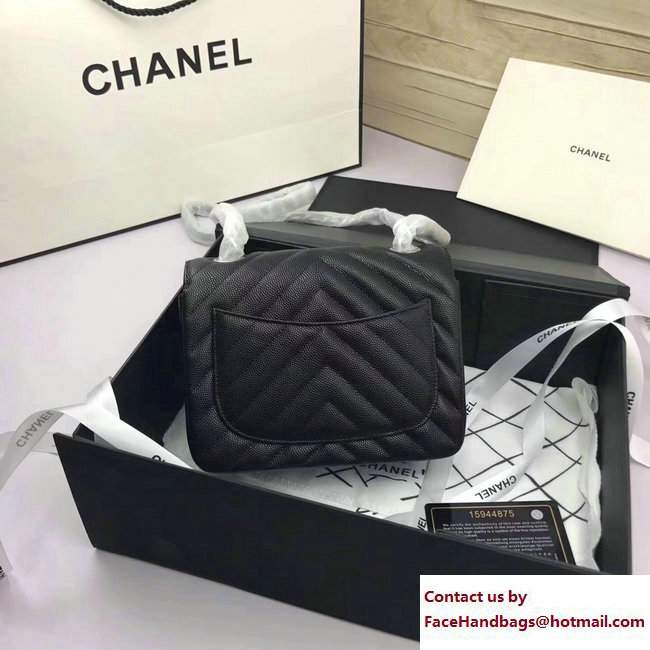 Chanel Caviar Leather Chevron Classic Flap Mini Bag A1115 Black/Silver 2017 - Click Image to Close
