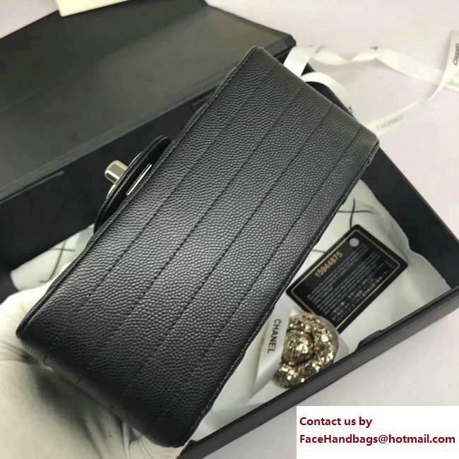 Chanel Caviar Leather Chevron Classic Flap Mini Bag A1115 Black/Silver 2017