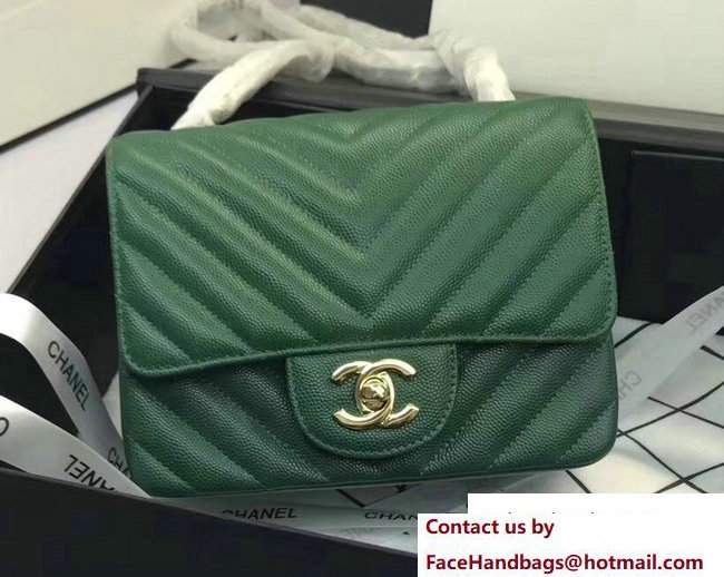 Chanel Caviar Leather Chevron Classic Flap Mini Bag A1115 Green/Gold 2017