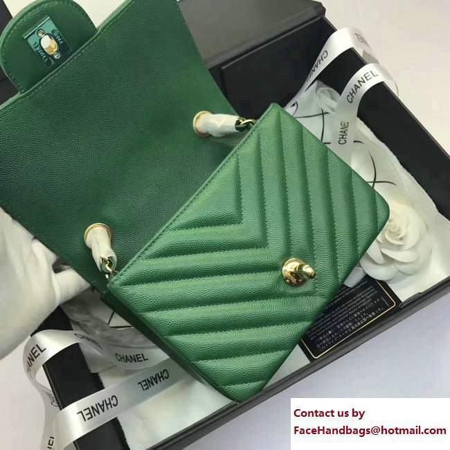 Chanel Caviar Leather Chevron Classic Flap Mini Bag A1115 Green/Gold 2017 - Click Image to Close