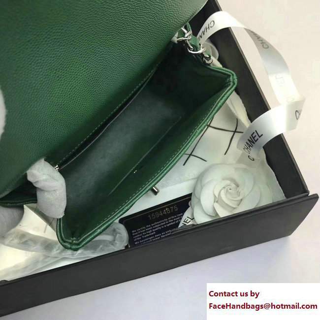 Chanel Caviar Leather Chevron Classic Flap Mini Bag A1115 Green/Silver 2017