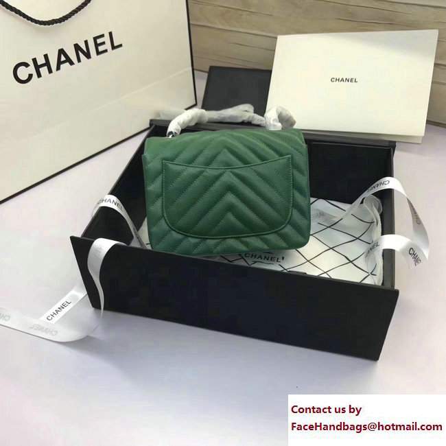 Chanel Caviar Leather Chevron Classic Flap Mini Bag A1115 Green/Silver 2017