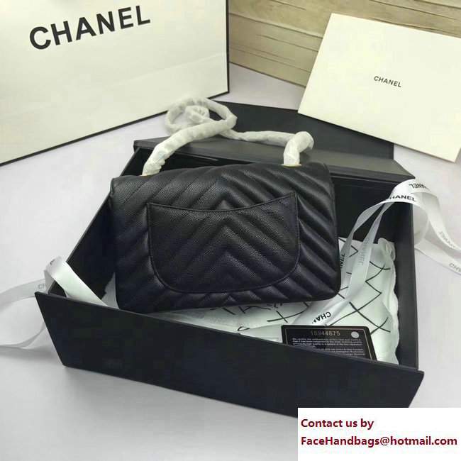 Chanel Caviar Leather Chevron Classic Flap Small Bag A1116 Black/Gold 2017