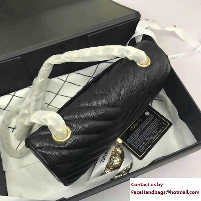 Chanel Caviar Leather Chevron Classic Flap Small Bag A1116 Black/Gold 2017