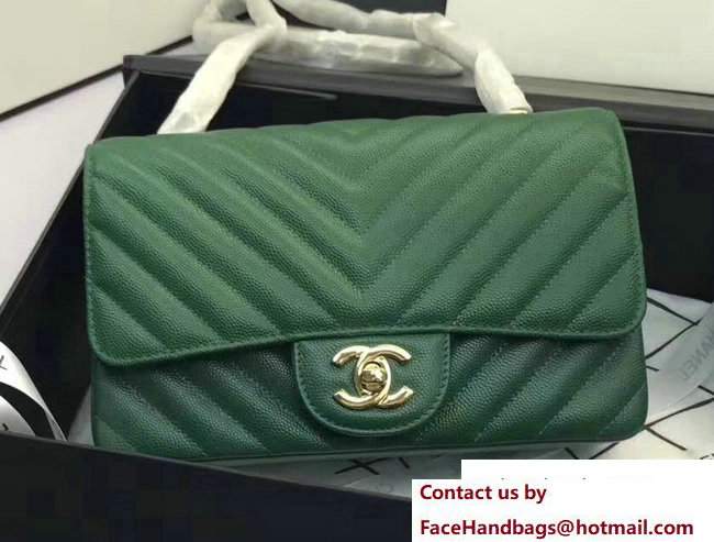 Chanel Caviar Leather Chevron Classic Flap Small Bag A1116 Green/Gold 2017
