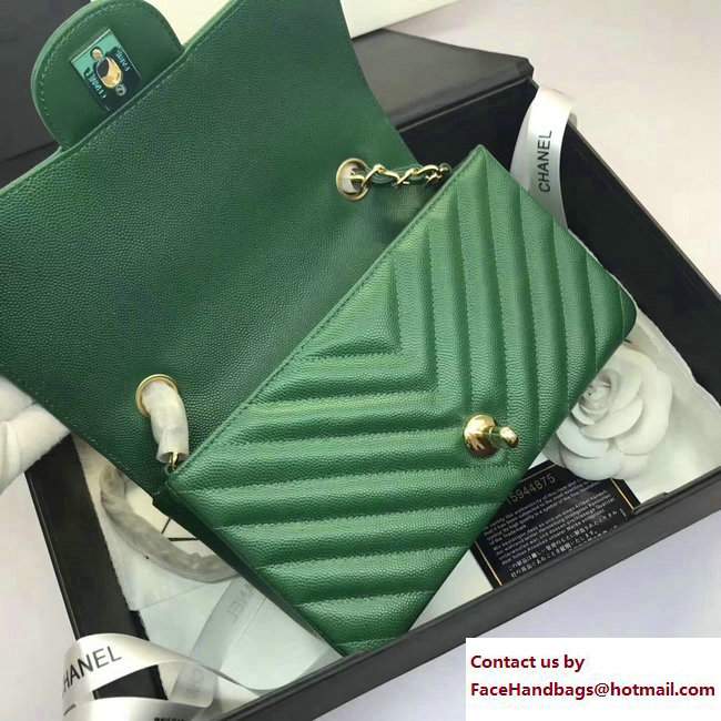 Chanel Caviar Leather Chevron Classic Flap Small Bag A1116 Green/Gold 2017 - Click Image to Close