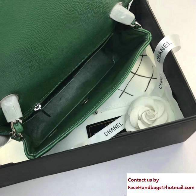 Chanel Caviar Leather Chevron Classic Flap Small Bag A1116 Green/Silver 2017