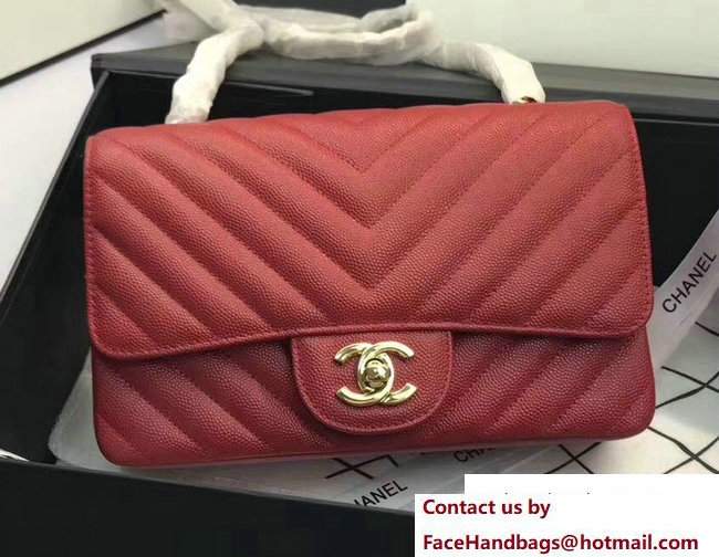 Chanel Caviar Leather Chevron Classic Flap Small Bag A1116 Red/Gold 2017