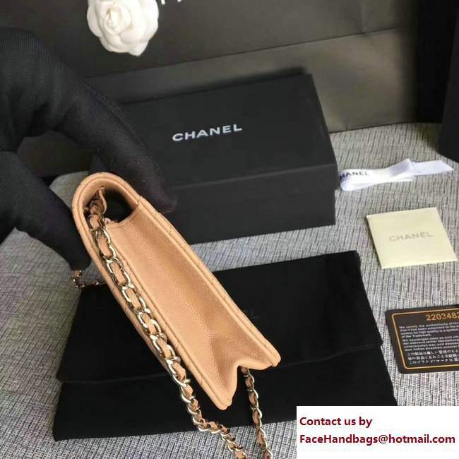 Chanel Caviar Leather Chevron Wallet On Chain WOC Bag Apricot 2017 - Click Image to Close