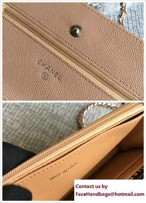 Chanel Caviar Leather Chevron Wallet On Chain WOC Bag Apricot 2017
