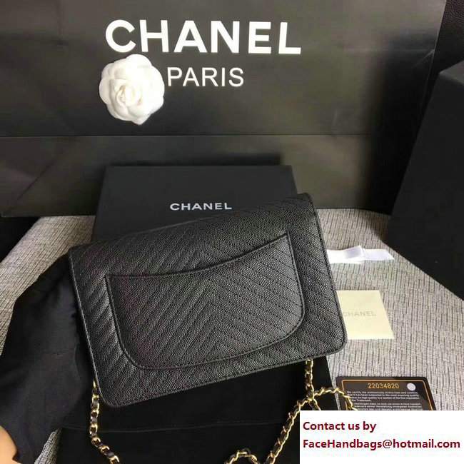 Chanel Caviar Leather Chevron Wallet On Chain WOC Bag Black/Gold 2017