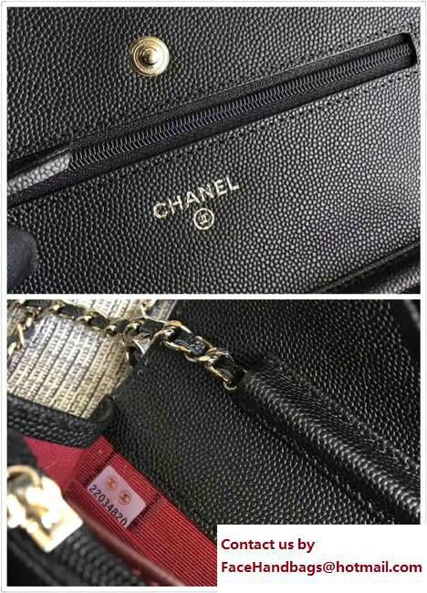 Chanel Caviar Leather Chevron Wallet On Chain WOC Bag Black/Silver 2017