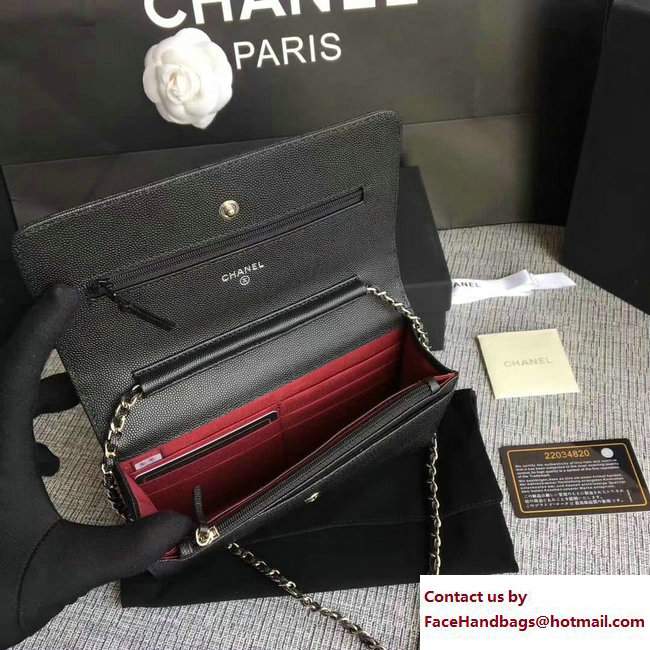 Chanel Caviar Leather Chevron Wallet On Chain WOC Bag Black/Silver 2017