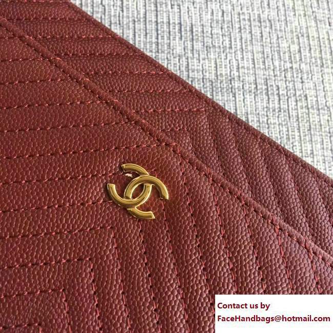 Chanel Caviar Leather Chevron Wallet On Chain WOC Bag Date Red 2017