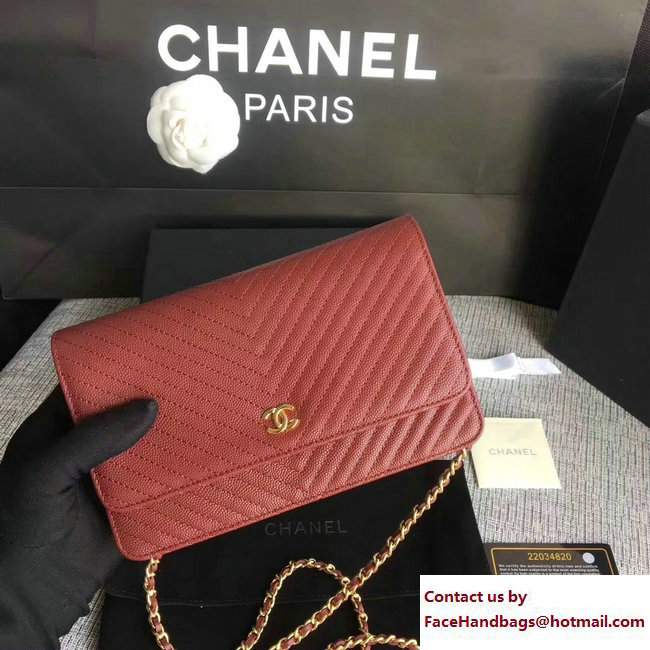 Chanel Caviar Leather Chevron Wallet On Chain WOC Bag Date Red 2017