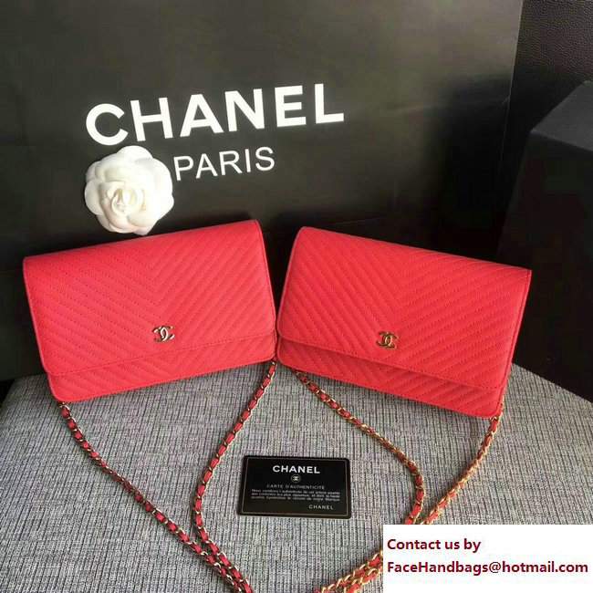Chanel Caviar Leather Chevron Wallet On Chain WOC Bag Fuchsia 2017