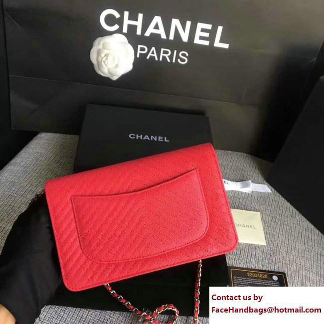 Chanel Caviar Leather Chevron Wallet On Chain WOC Bag Fuchsia 2017
