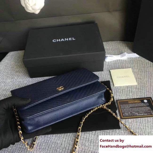 Chanel Caviar Leather Chevron Wallet On Chain WOC Bag Navy Blue 2017 - Click Image to Close