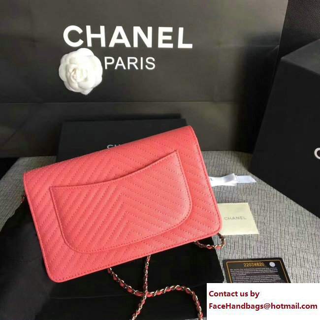 Chanel Caviar Leather Chevron Wallet On Chain WOC Bag Peach 2017
