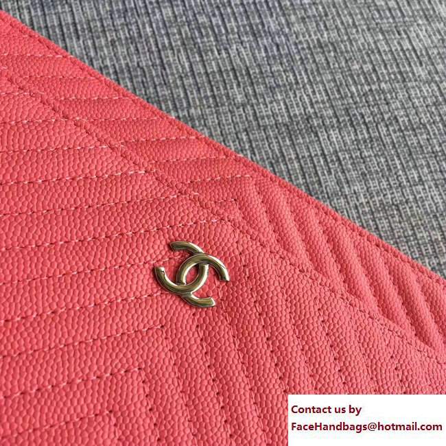 Chanel Caviar Leather Chevron Wallet On Chain WOC Bag Peach 2017