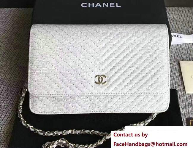 Chanel Caviar Leather Chevron Wallet On Chain WOC Bag Pearl Silver/Silver 2017