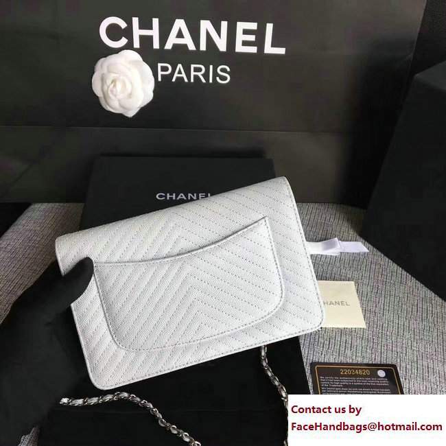 Chanel Caviar Leather Chevron Wallet On Chain WOC Bag Pearl Silver/Silver 2017 - Click Image to Close