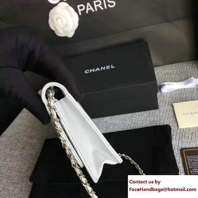 Chanel Caviar Leather Chevron Wallet On Chain WOC Bag Pearl Silver/Silver 2017