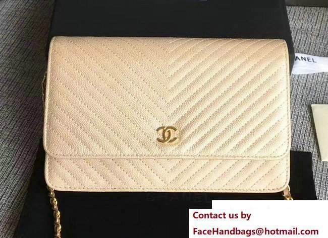 Chanel Caviar Leather Chevron Wallet On Chain WOC Bag Pink Gold/Gold 2017