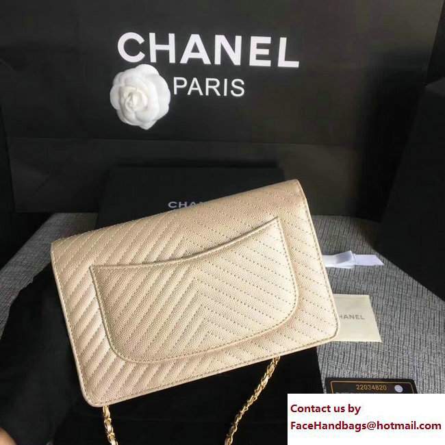 Chanel Caviar Leather Chevron Wallet On Chain WOC Bag Pink Gold/Gold 2017