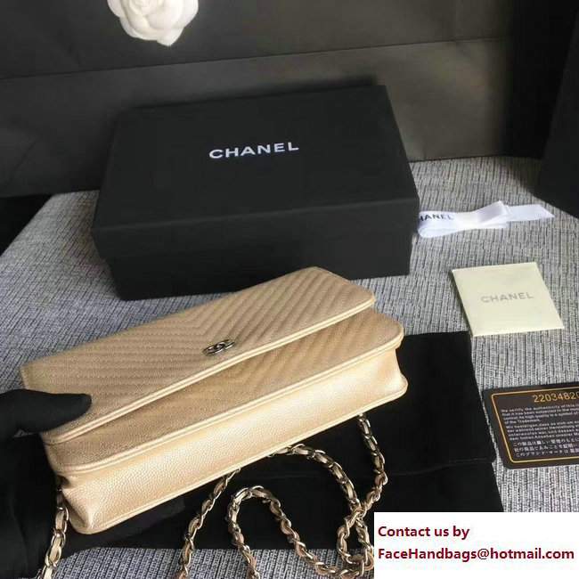 Chanel Caviar Leather Chevron Wallet On Chain WOC Bag Pink Gold/Silver 2017 - Click Image to Close