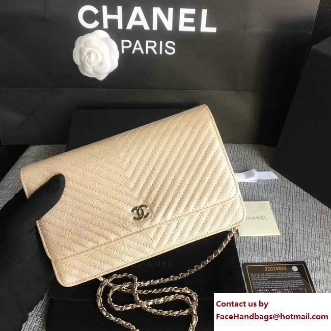 Chanel Caviar Leather Chevron Wallet On Chain WOC Bag Pink Gold/Silver 2017