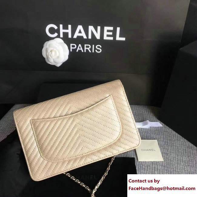 Chanel Caviar Leather Chevron Wallet On Chain WOC Bag Pink Gold/Silver 2017