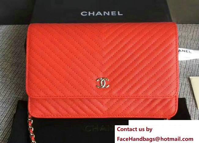 Chanel Caviar Leather Chevron Wallet On Chain WOC Bag Red 2017 - Click Image to Close
