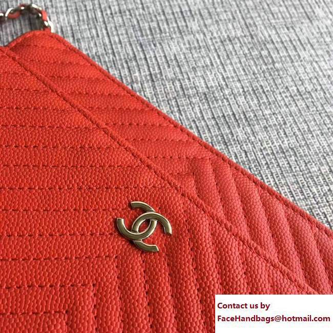 Chanel Caviar Leather Chevron Wallet On Chain WOC Bag Red 2017 - Click Image to Close
