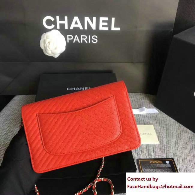 Chanel Caviar Leather Chevron Wallet On Chain WOC Bag Red 2017