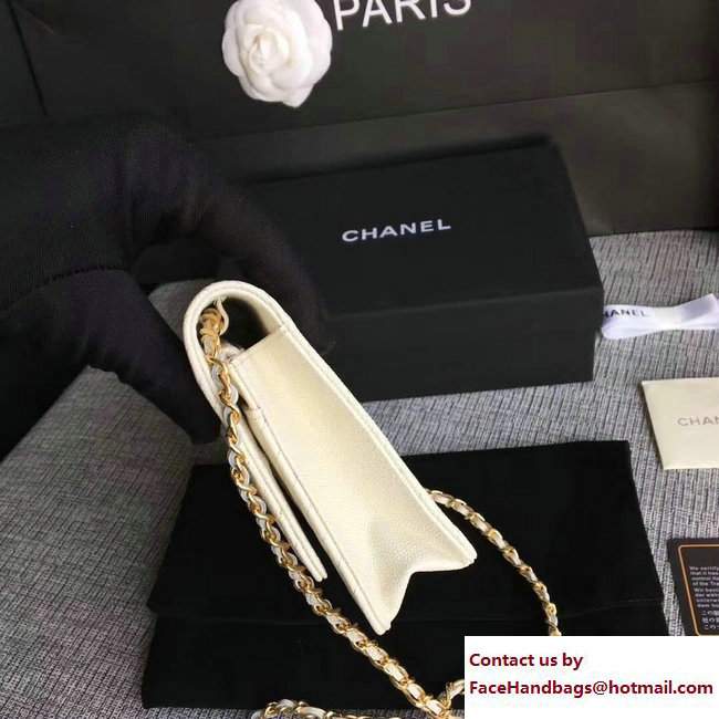 Chanel Caviar Leather Chevron Wallet On Chain WOC Bag White 2017