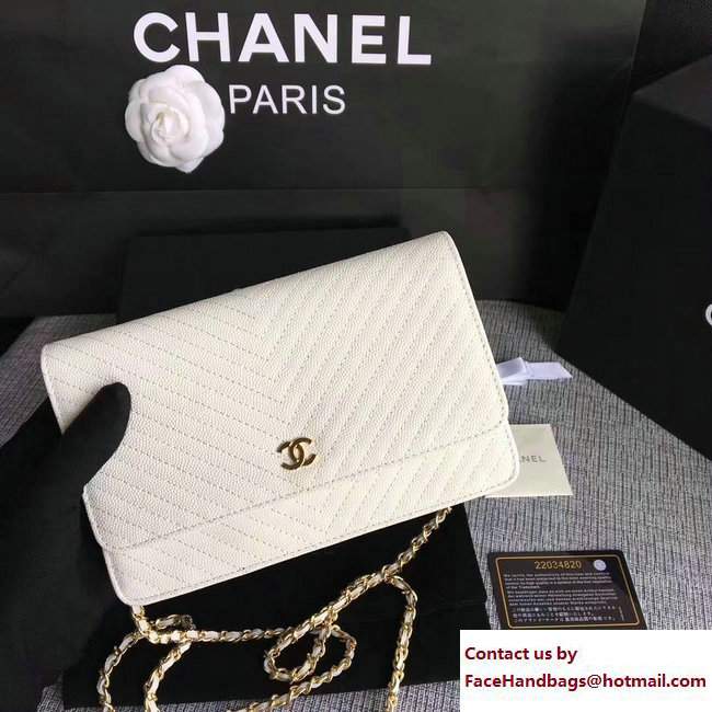Chanel Caviar Leather Chevron Wallet On Chain WOC Bag White 2017 - Click Image to Close
