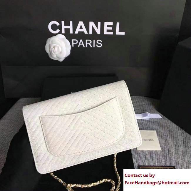 Chanel Caviar Leather Chevron Wallet On Chain WOC Bag White 2017