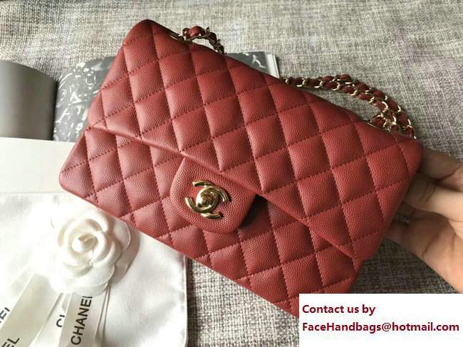 Chanel Caviar Leather Classic Flap New Small Bag A01113 Red/Gold 2018