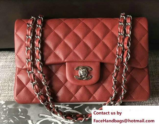 Chanel Caviar Leather Classic Flap New Small Bag A01113 Red/Silver 2018 - Click Image to Close