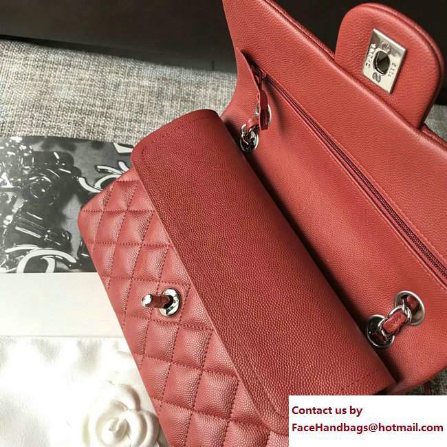 Chanel Caviar Leather Classic Flap New Small Bag A01113 Red/Silver 2018
