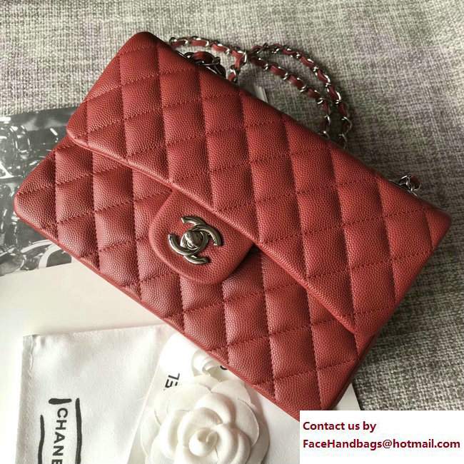 Chanel Caviar Leather Classic Flap New Small Bag A01113 Red/Silver 2018 - Click Image to Close
