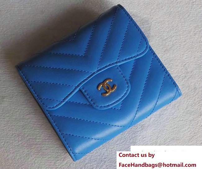 Chanel Chevron Sheepskin Small Flap Wallet Blue/Gold 2017 - Click Image to Close