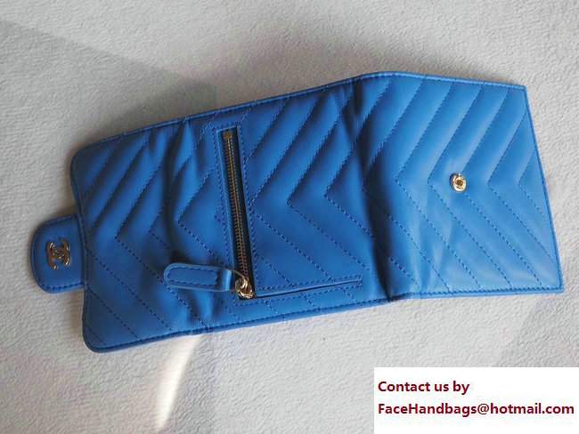 Chanel Chevron Sheepskin Small Flap Wallet Blue/Gold 2017