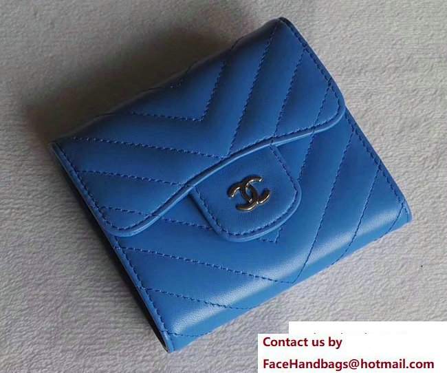 Chanel Chevron Sheepskin Small Flap Wallet Blue/Silver 2017