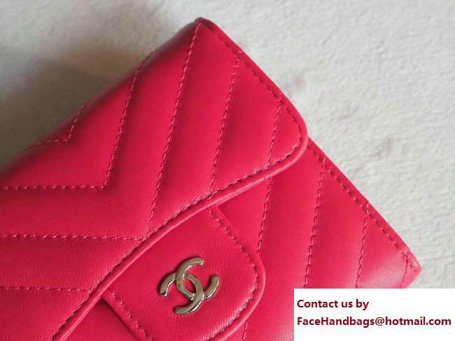 Chanel Chevron Sheepskin Small Flap Wallet Fuchsia/Silver 2017 - Click Image to Close